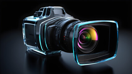 a video camera on black background. digital camera 