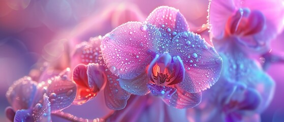 Orchid veins weave a frosty tapestry in extreme macro, punctuated by bursts of warmth that create a striking polar contrast.
