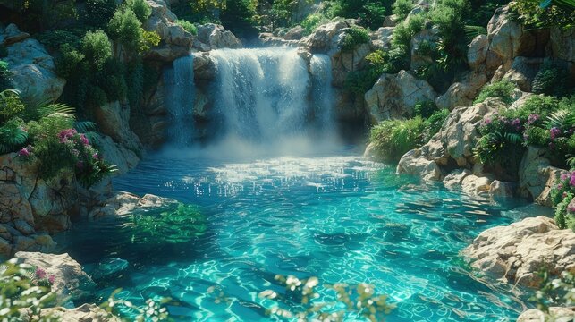 Pristine Waterfall Cascading Into, Background Image, Background For Banner, HD