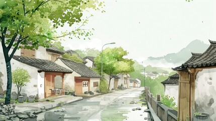 Chinese rural house landscape wallpaper