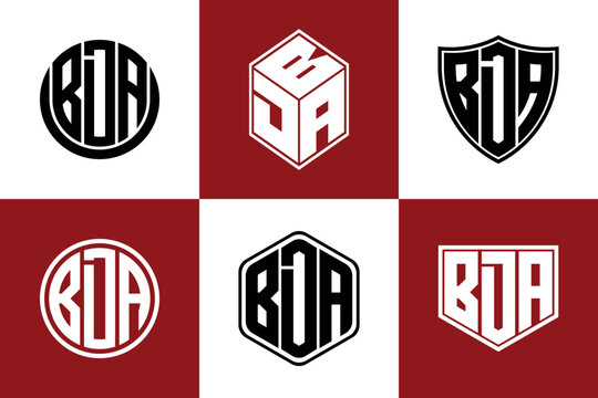 BDA initial letter geometric shape icon logo design vector. monogram, letter mark, circle, polygon, shield, symbol, emblem, elegant, abstract, wordmark, sign, art, typography, icon, geometric, shape
