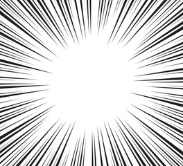 Burst light speed line anime zoom frame background. Black and white radial comics style lines background. Manga action background.