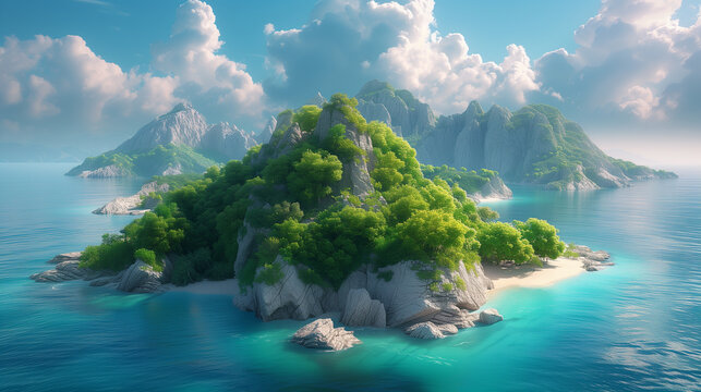 青い海に浮かぶ熱帯の無人島