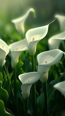 Calla lilies inhabit a zen garden, their presence bringing a sense of calm and harmony to the tranquil landscape.