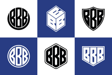 BBB initial letter geometric shape icon logo design vector. monogram, letter mark, circle, polygon, shield, symbol, emblem, elegant, abstract, wordmark, sign, art, typography, icon, geometric, shape