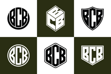 BCB initial letter geometric shape icon logo design vector. monogram, letter mark, circle, polygon, shield, symbol, emblem, elegant, abstract, wordmark, sign, art, typography, icon, geometric, shape