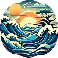 Fototapeta na wymiar Beach ocean water waves art in vector illustration. Oceanic Overture: Seamless Water Wave Symphony.