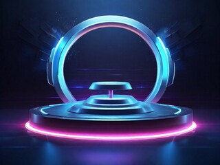Podium light hologram tech technology background portal circle cyberpunk effect digital. Game element podium hologram light blue hud vector 3d future futuristic data concept neon vr fi abstract cyber