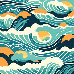 Fototapeta na wymiar Beach ocean water waves art in vector illustration. Aquatic Anthem: Seamless Wave Pattern in Vector.