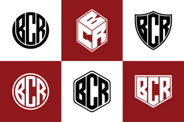 BCR initial letter geometric shape icon logo design vector. monogram, letter mark, circle, polygon, shield, symbol, emblem, elegant, abstract, wordmark, sign, art, typography, icon, geometric, shape