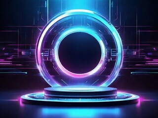 Podium light hologram tech technology background portal circle cyberpunk effect digital. Game element podium hologram light blue hud vector 3d future futuristic data concept neon vr fi abstract cyber