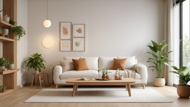 modern living room white sofa Nordic style
