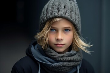 Portrait of a beautiful little girl in a winter hat and scarf