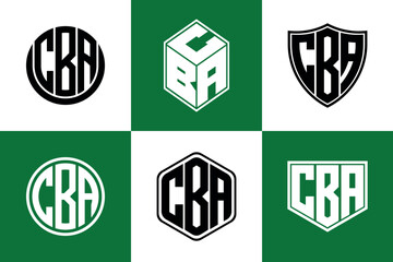 CBA initial letter geometric shape icon logo design vector. monogram, letter mark, circle, polygon, shield, symbol, emblem, elegant, abstract, wordmark, sign, art, typography, icon, geometric, shape