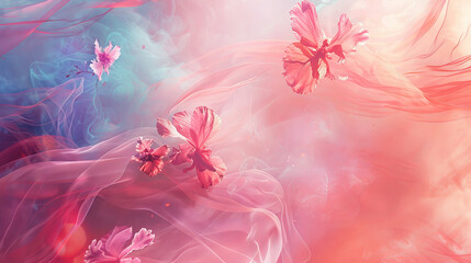 Calming pink and azure cherry blossoms - spring feelings concept