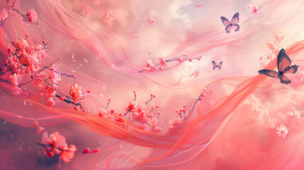Calming pink and azure cherry blossoms - spring feelings concept