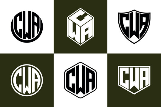 CWA initial letter geometric shape icon logo design vector. monogram, letter mark, circle, polygon, shield, symbol, emblem, elegant, abstract, wordmark, sign, art, typography, icon, geometric, shape