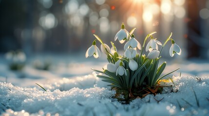 Delicate Snowdrop Flower Amidst Snowy Landscape
