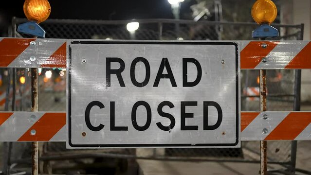 Road Closed Sign at Night Time