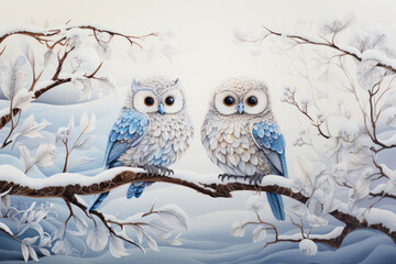 two owls in the snow