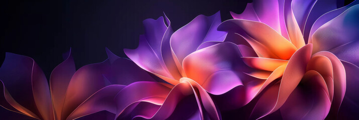 colorful abstract purple flowers on a dark purple background, 