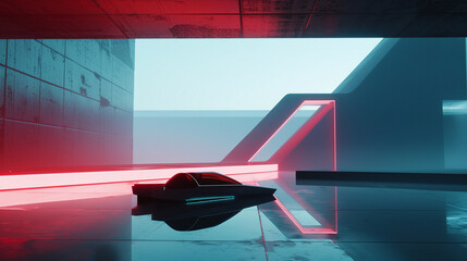 Orthrus reimagined in a futuristic world its minimal form casting a nostalgic shadow over sleek neon lit landscapes