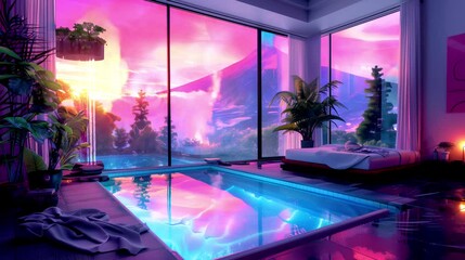 "Explore the tranquil lo-fi universe with our unique music visualizer, ideal for Vtubers and lo-fi enthusiasts desiring a visual representation of their calming sounds, featuring a serene pool 