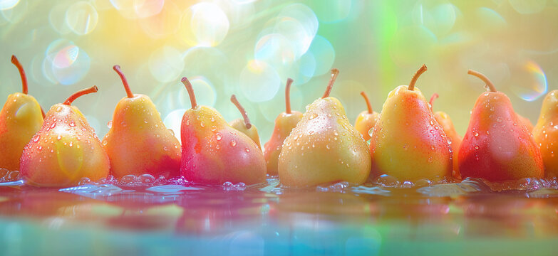 Fresh pear splashing in water with droplets flying around, vibrant colors. stock photo of water splash with pear Food horizontal Photography. 