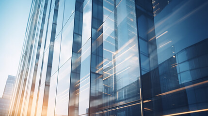 Fototapeta premium Blurred glass wall of modern business office building at the business center use for background in business concept. Blur corporate business office. Abstract office windows background.