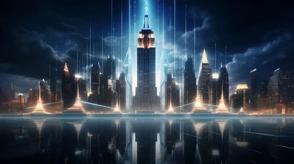 Foto op Plexiglas An ethereal interpretation of the Empire State Building, with shimmering curtains of light cascading down its facade © Muhammad