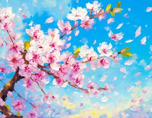 Obraz na płótnie Canvas 暖かい春に咲く桜と散る花びら