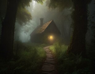 不気味な森の中にある1軒の家