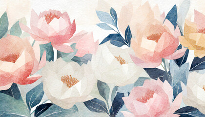 watercolor peony flower background image, 16:9 widescreen wallpaper