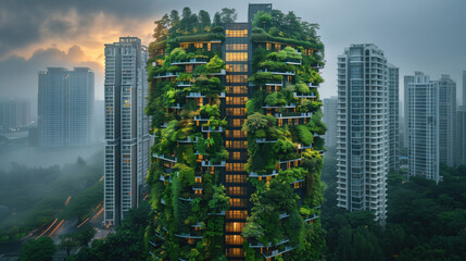 In the heart of the metropolis the greenery of the skyscraper's garden It brings life to the concrete jungle below. It's a testament to the power of sustainable architecture and urban regeneration.
