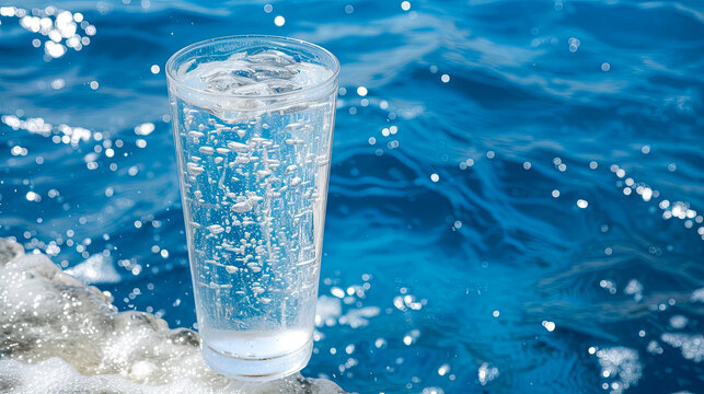 Clean water sparkles in a glass, epitomizing purity and well-being.
