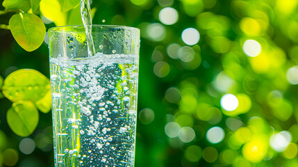 Pure, transparent water fills a pristine glass, inviting refreshment and nourishment. - obrazy, fototapety, plakaty
