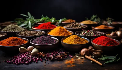 Photo sur Plexiglas Zanzibar Wooden table of colorful spices of Zanzibar 