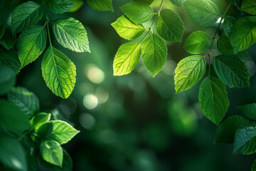 Fototapeta na wymiar Lush green leaves, close-up,