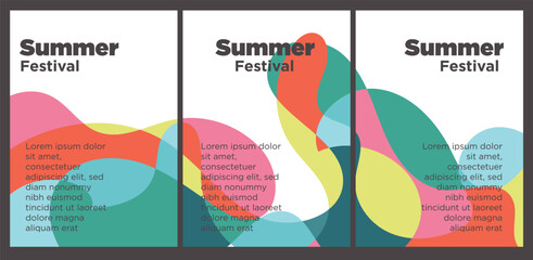 Summer Music Festival event publication set with abstract background illustration vector template