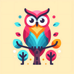 Snowy owl in arctic forest on transparent background. Arctic bird in natural habitat, Colorful Flat Design Illustration of a Stylized Owl Against a Light Background