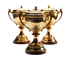 Fototapeta na wymiar Three winner golden trophy cups, cut out