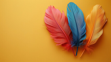 Feathers on a yellow background, suitable for design with copy space	
