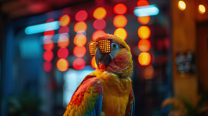 Macro parrot wearing pixel sunglasses


