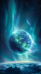 Planet earth with blue flash of light