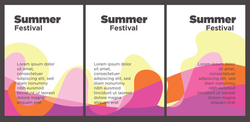 Summer Music Festival event publication set with abstract background illustration vector template