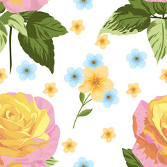 Vector floral illustration,pattern with yellow and blue flowers