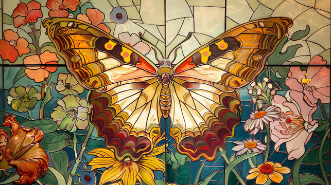 painting art of flowers an butterfly background, flural art