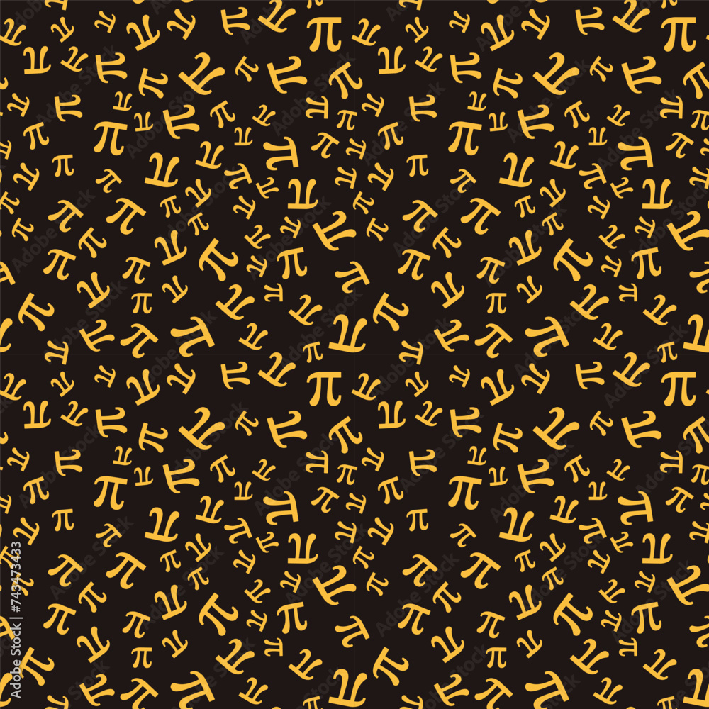 Poster yellow mathematical pi symbol vector seamless pattern. math background