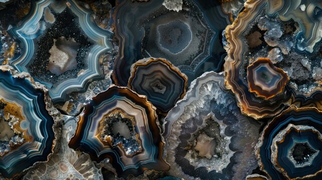 Macro Photography Capturing the Dynamic Layers and Vibrant Colors of Agate Stone. This mesmerizing macro shot unveils the intricate layers and vivid hues of agate stone, showcasing nature's unparallel