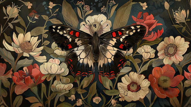 painting art of flowers an butterfly background, flural art